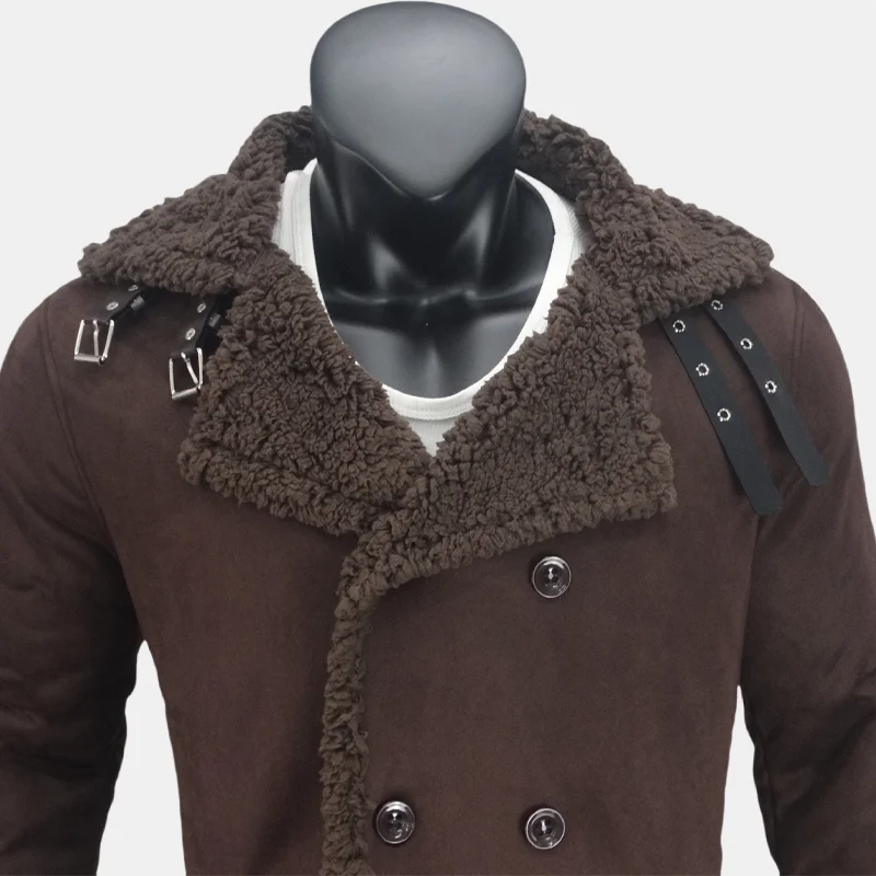 Winter Men's Long Trench Fleece Coat Suede Faux Fur Coats Men Double Breasted Clothing Male Warmth Cold Protection Jacket S-5XL