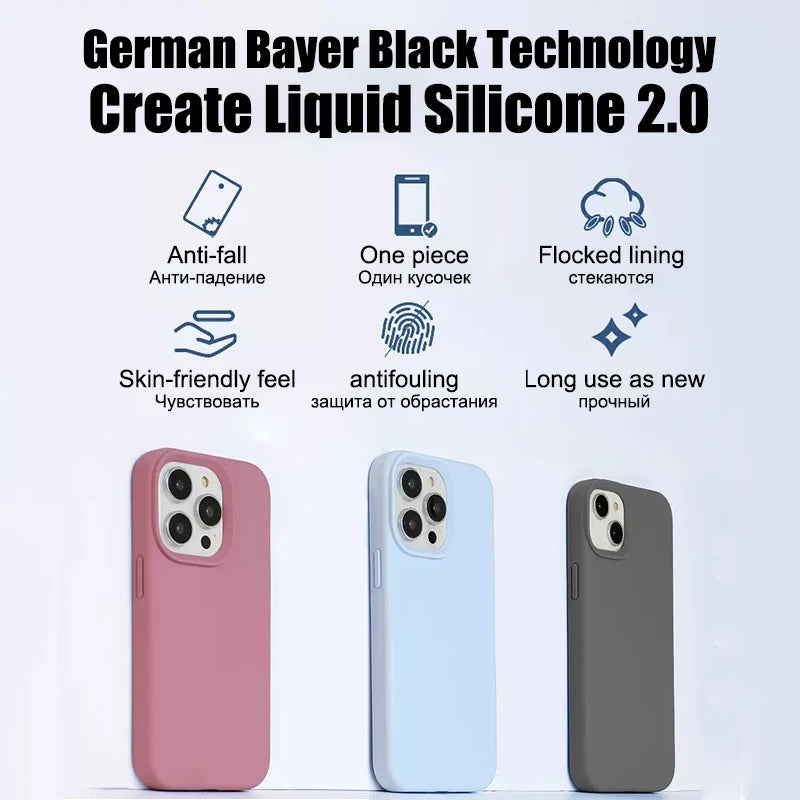 Liquid Silicone Case For iPhone 11 14 13 12 15 Pro Max Phone Cases For iPhone 13 12 Mini 14 15 7 8 Plus X XR XS Shockproof Cover