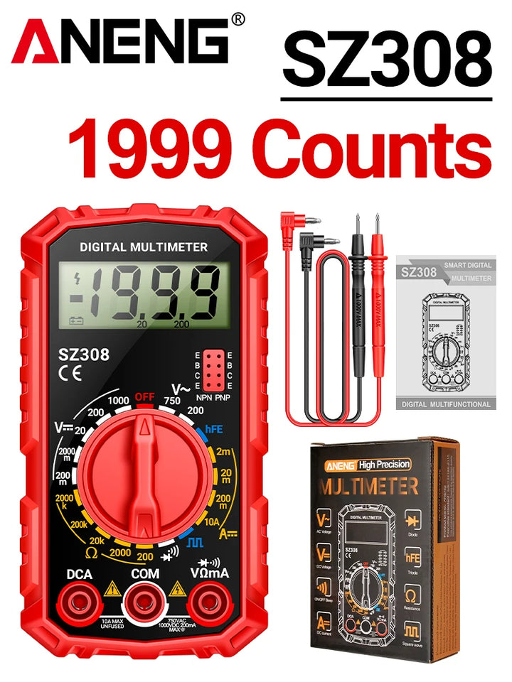 ANENG SZ308 Tester 1999 Counts Multitester HFE Triode Square Wave Multimeter Voltmeter Meter 10A  Current Multimeters Test Tools