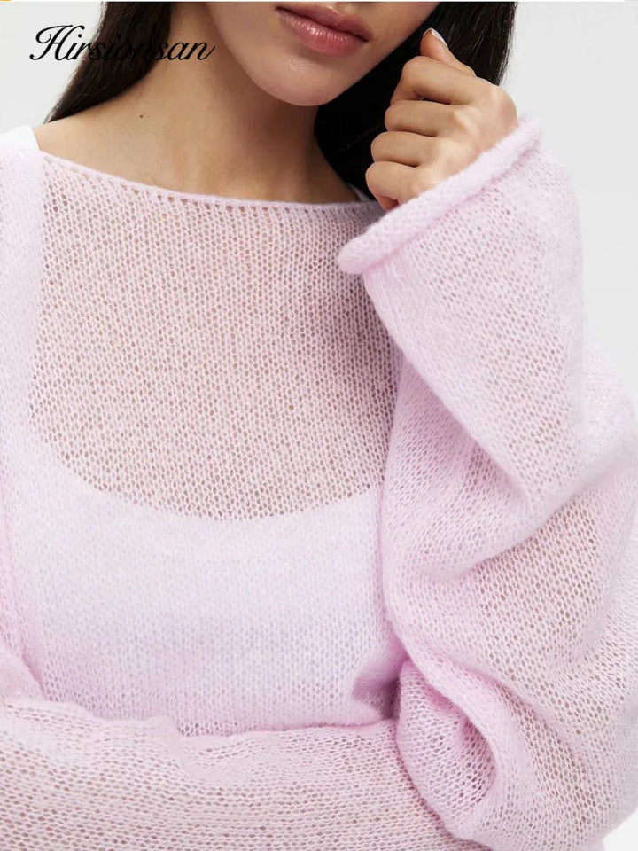 Hirsionsan Elegant Sweater Women 2024 Summer Autumn Casual Fashion Loose Women Pullovers Chic Pink White Jumper Sueter Mujer