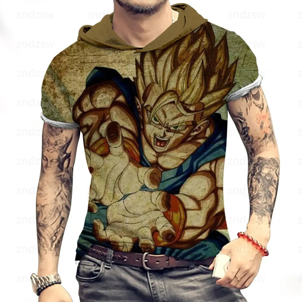 Vegeta Dragon Ball Z T Shirt for Men Harajuku Style Men's Hooded T-Shirt Tops Fashion T-shirts Trend Goku Super Saiya Man Y2k