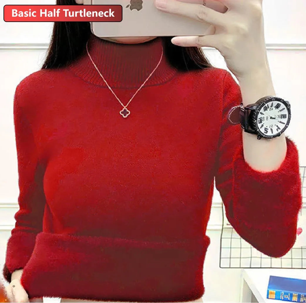 Turtleneck Winter Sweater Women Elegant Thicken Velvet Lined Warm Sueter Knitted Pullover Slim Tops Jersey Knitwear Jumper New