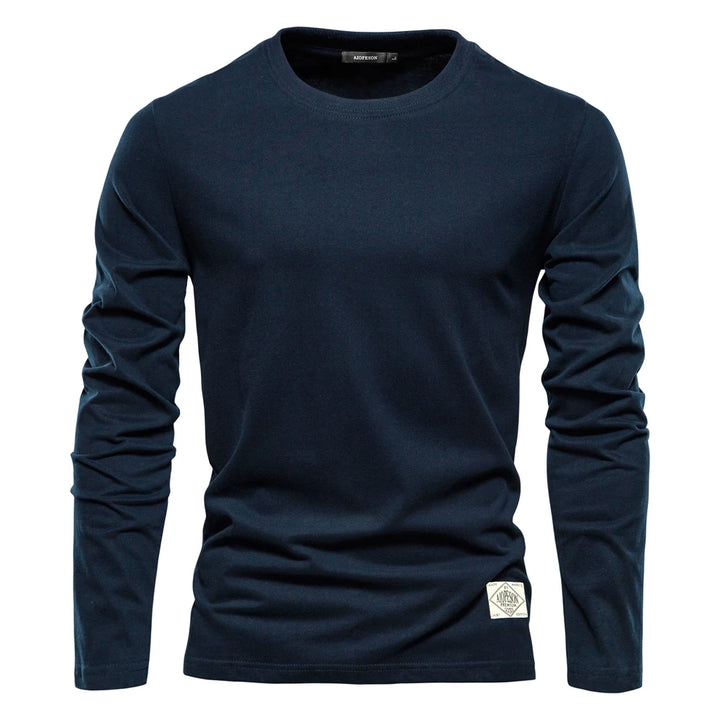 Men‘s T-shirts 100% Cotton Long Sleeve Casual Tops Solid Color High Quality Backing T-Shirt Spring Autumn Classic Men Clothing