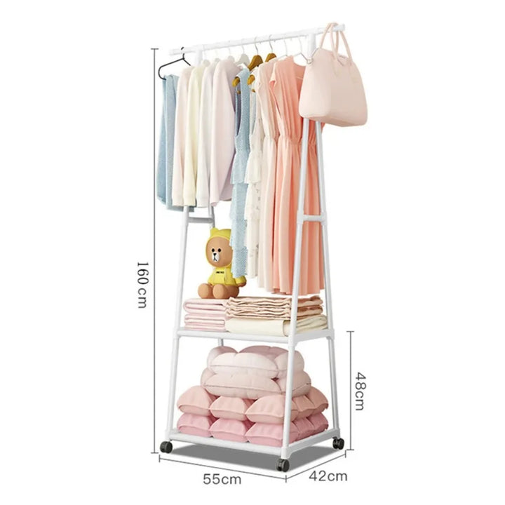 Floor-Standing Coat Rack Triangle Pulley Clothes Racks With Wheels Bedroom Living Room Furniture Hangers Rolling Clothes Rack