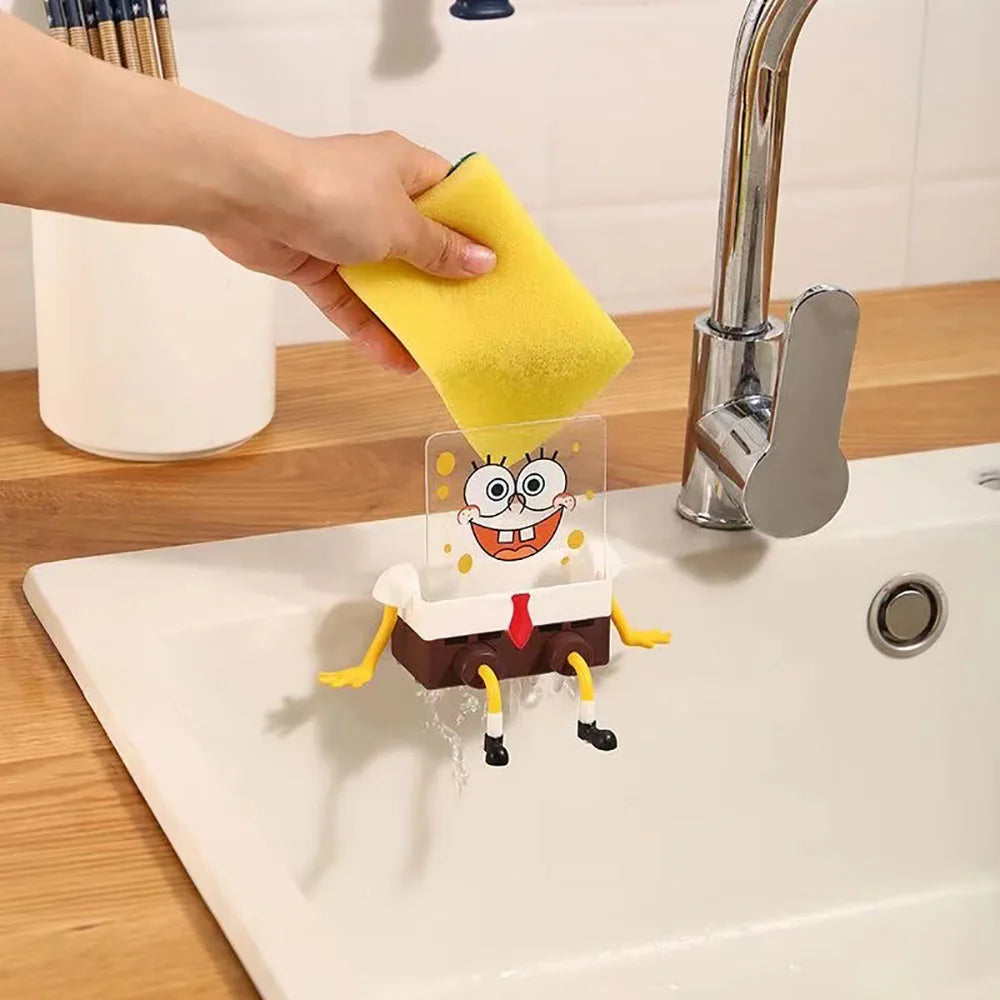 SpongeBob SquarePants Sponge Brush Dish Washing Brush Drain Rack Kitchen Supplies Reusable Cleaning Tool Scrub Scouring Pad Gift