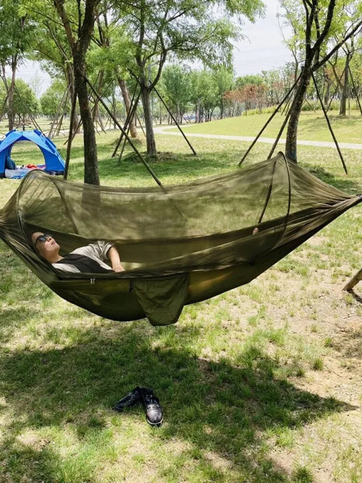 Folding Outdoor Hammock Swing Anti Rollover Two Person With Mosquito Net And Bracket Camping Outdoor Mosquito Prevention