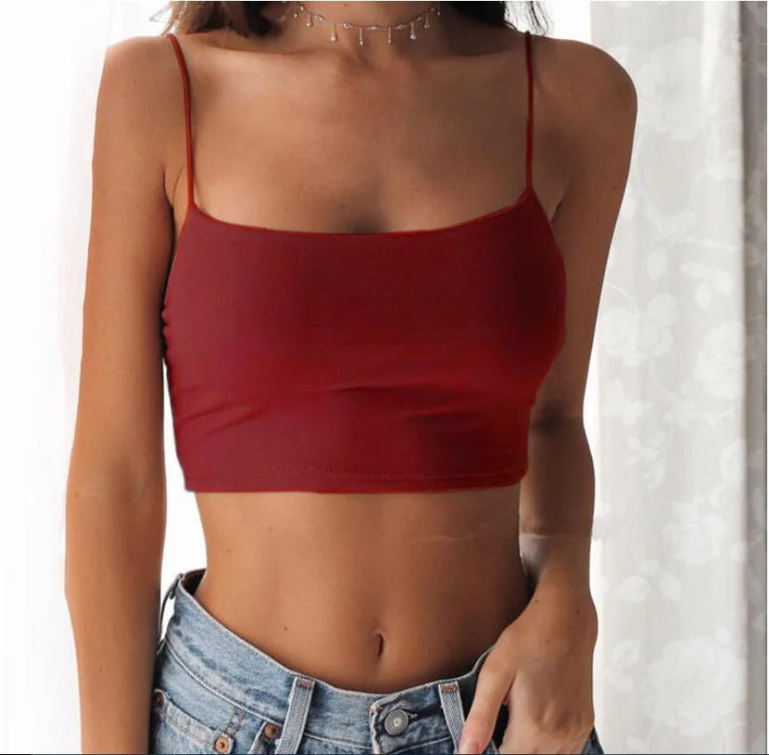 Hot Sale!Women Summer Camisole Crop Tops Sleeveless Slim Sling T-shirt Black White Bottoming Tanks Bra Underwear Vest Tops