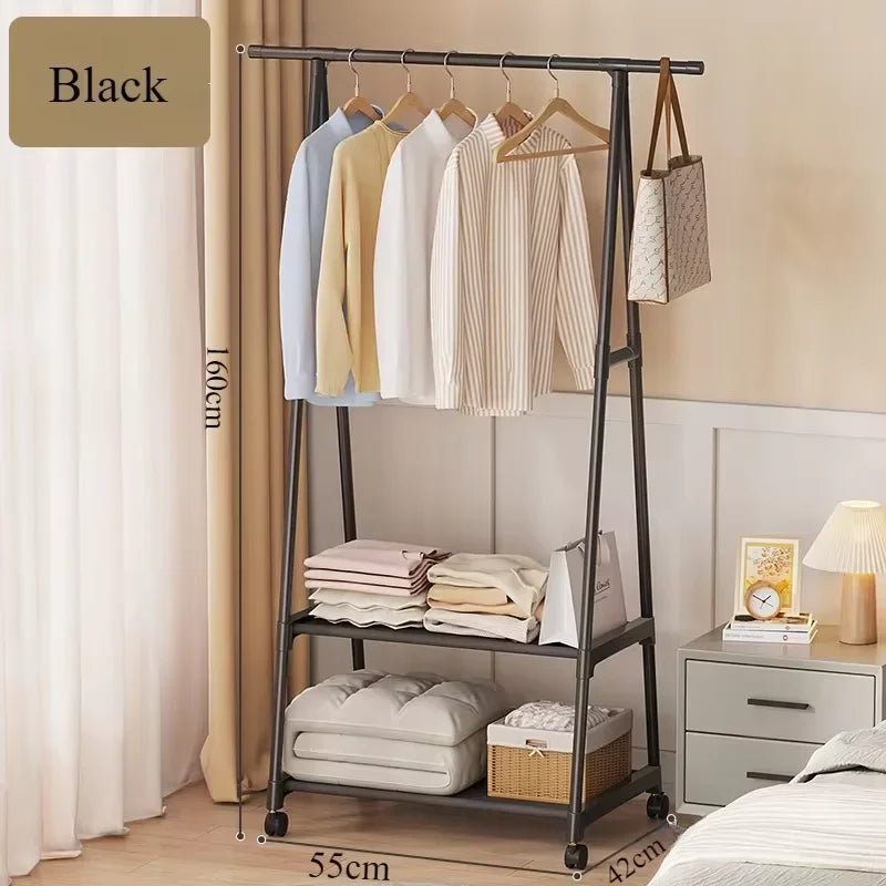 Floor-Standing Coat Rack Triangle Pulley Clothes Racks With Wheels Bedroom Living Room Furniture Hangers Rolling Clothes Rack