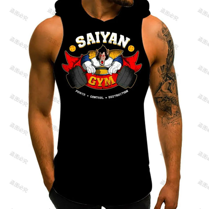 Super Saiyan Dragon Ball Z Sleeveless Shirts Vest With Hood New High Street Men Tank Top Anime Goku Sleeveless Gym Shirt 2022