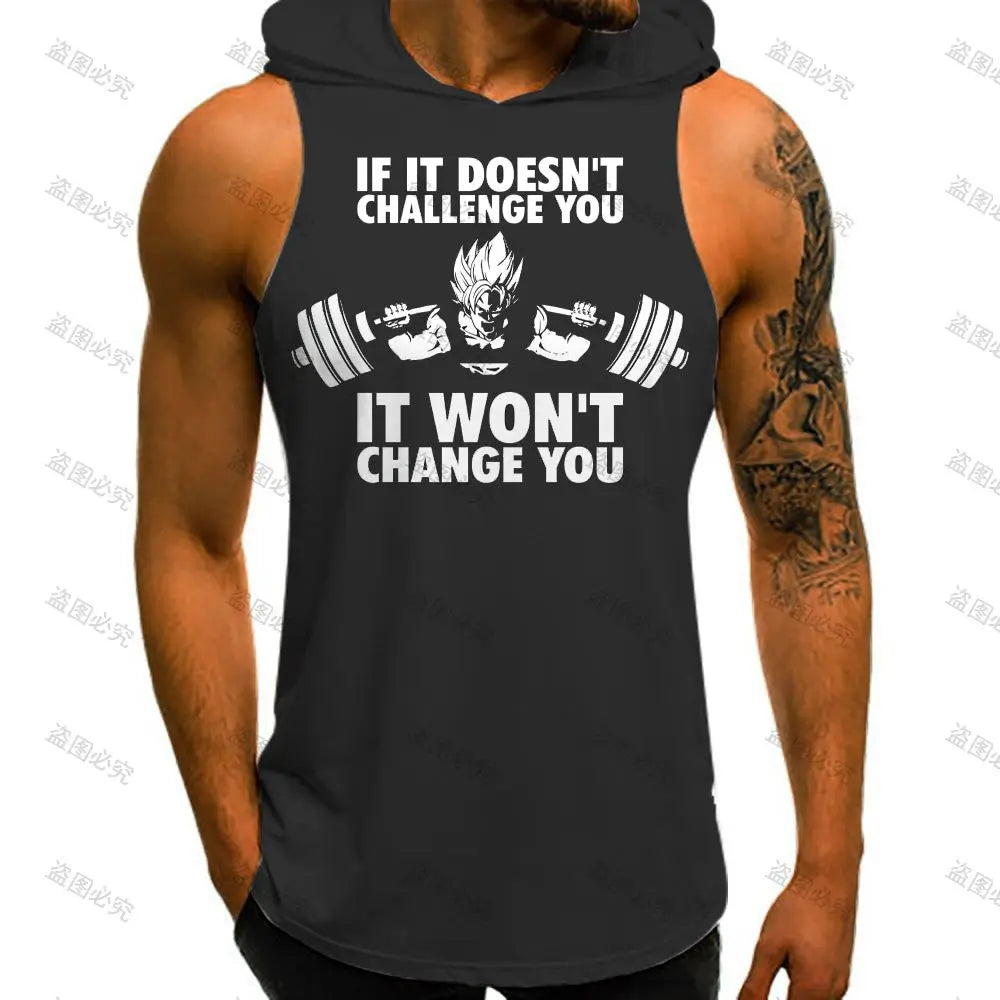 Super Saiyan Dragon Ball Z Sleeveless Shirts Vest With Hood New High Street Men Tank Top Anime Goku Sleeveless Gym Shirt 2022