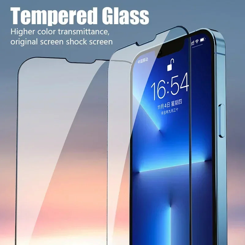 4PCS Full Cover Tempered Glass Screen Protector For iPhone 16 15 14 Pro Max Protection Glass For iPhone 13 12 11 Pro Max