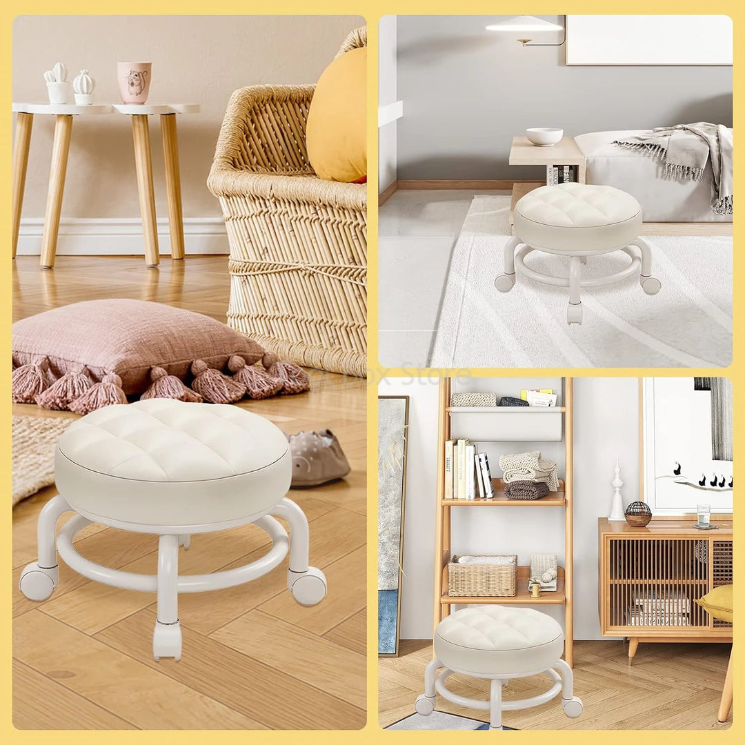 Household Universal Wheel Small Stool Pulley Chair 360 Degree Rotating Children Low Stool Round Chair Living Room Sofa Stool