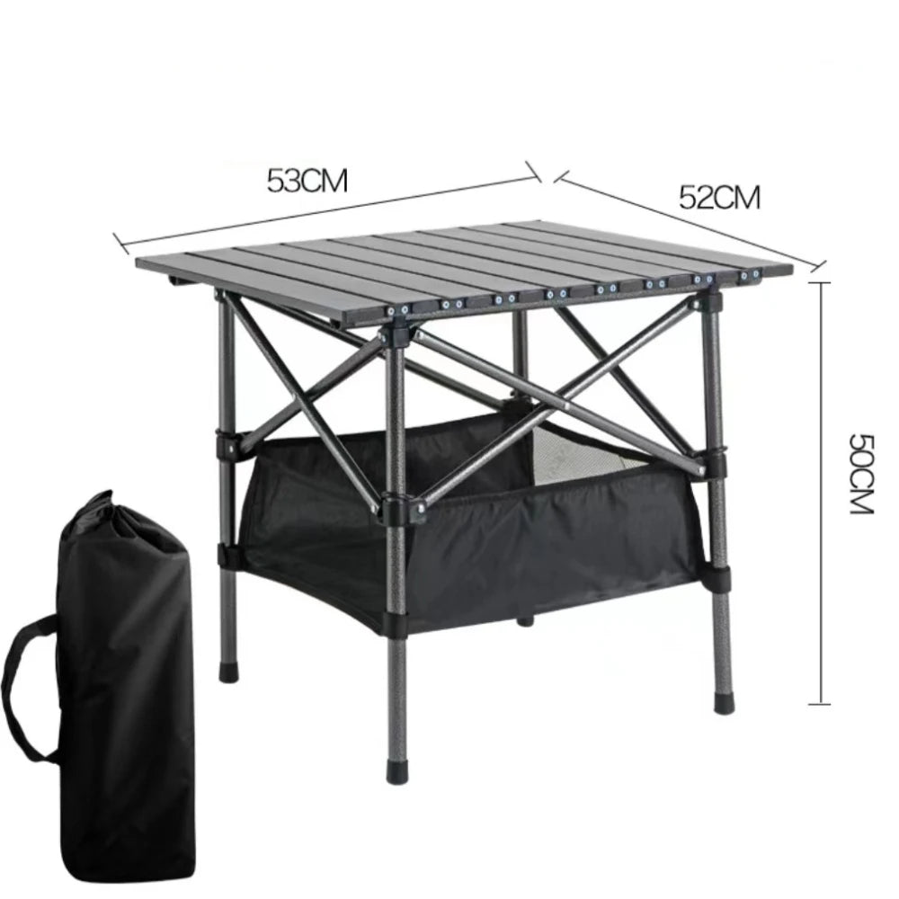 Outdoor Folding Long Table Portable Storage Black Camping Desk Barbecue Easy To Install With Net Bag Light Stable