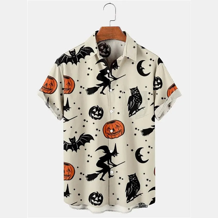 Men's Shirt Skull Pumpkin Ghost Halloween Print Hawaiian Short Sleeve Shirt S Comfort Clothing Fashion Design Men's Open Lapel T