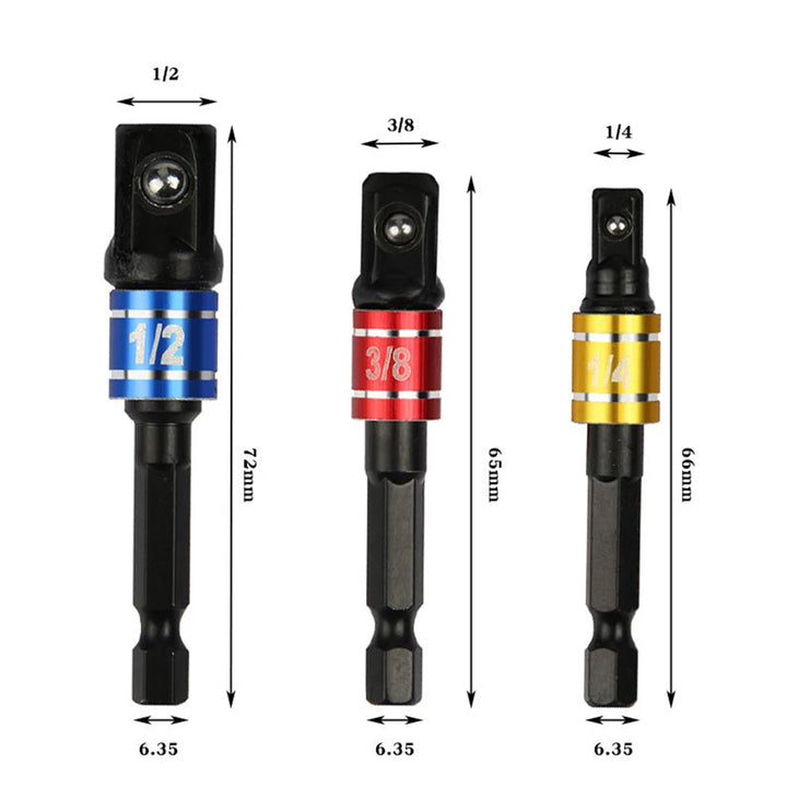 Black 105 ° Turning Screwdriver Joint Electric Drill Corner Socket Screwdriver Head 3PC Hexagonal Conversion Extension Tool Set