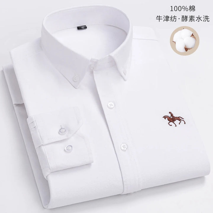 S~6XL Large Size 100% Cotton Oxford Men's Shirt Long Sleeve Soft Formal Business Office Fashion Casual Quality Men's Clothing