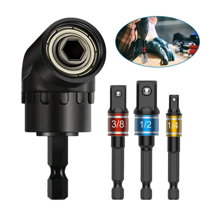 Black 105 ° Turning Screwdriver Joint Electric Drill Corner Socket Screwdriver Head 3PC Hexagonal Conversion Extension Tool Set