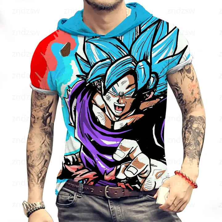 Vegeta Dragon Ball Z T Shirt for Men Harajuku Style Men's Hooded T-Shirt Tops Fashion T-shirts Trend Goku Super Saiya Man Y2k