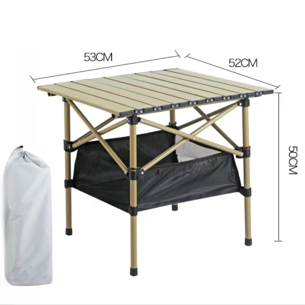 Outdoor Folding Long Table Portable Storage Black Camping Desk Barbecue Easy To Install With Net Bag Light Stable