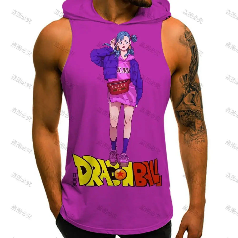 Dragon Ball Z Harajuku Style Vest With Hood 2024 Vegeta Goku Sleeveless Vests Running Tank Top Men Sleeveless Gym Shirt Trend