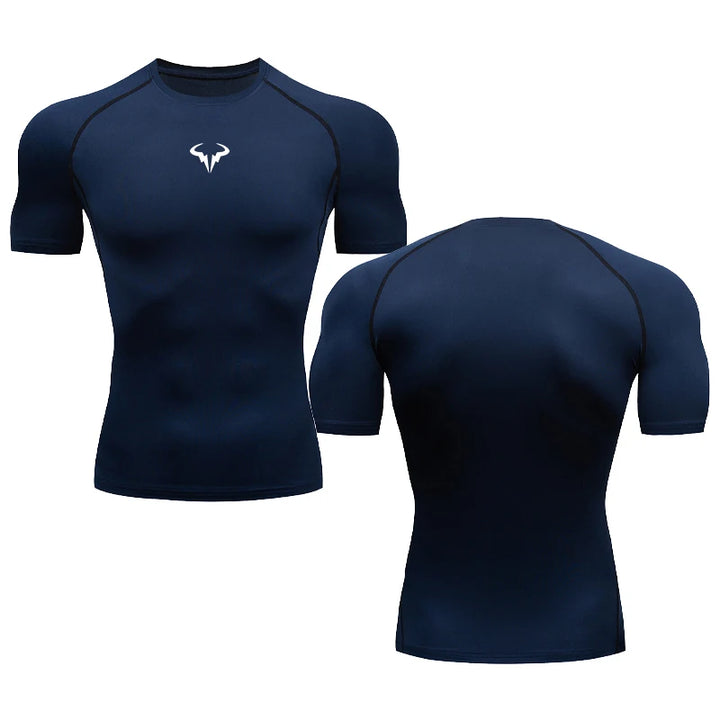 Men's Sports Running T-Shirt Fitness Short T-shirt Quick Dry Work Out Gym Tights Muscle Compression Clothing Top S-3XL