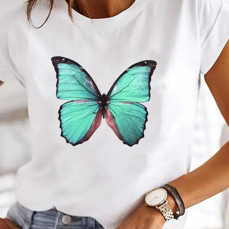 Love Heart Print Women Summer T Shirt Girl O Neck Funny Y2K Tops Tee Female 90s Casual Clothing