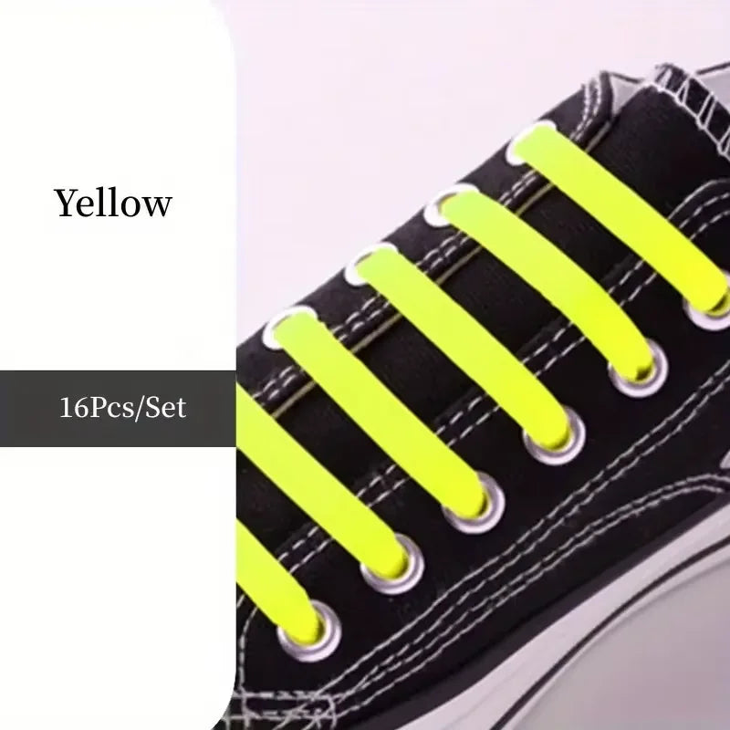 16pcs/pack Elastic No-Tie Silicone Shoelaces - Convenient, Stretchy and Flexible Laces for Sneakers Casual Shoes and Sports Shoe