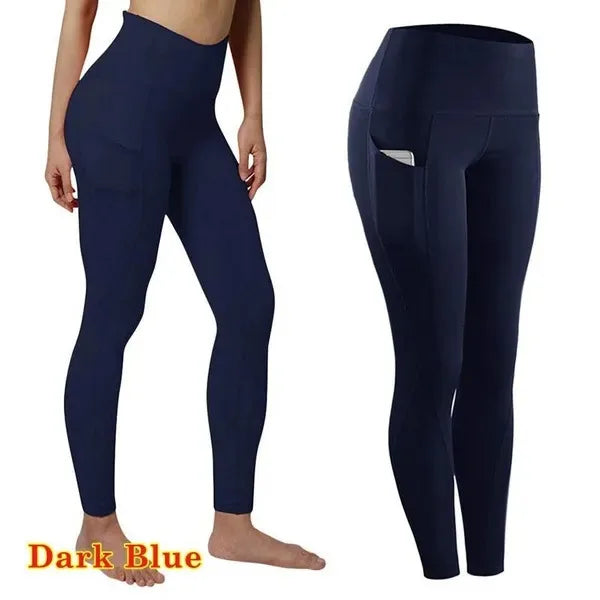 High Waist Elastic Workout Women Yoga Leggings Tummy Control Ruched Booty With Pocket Pants Seamless Gym Compression Tights