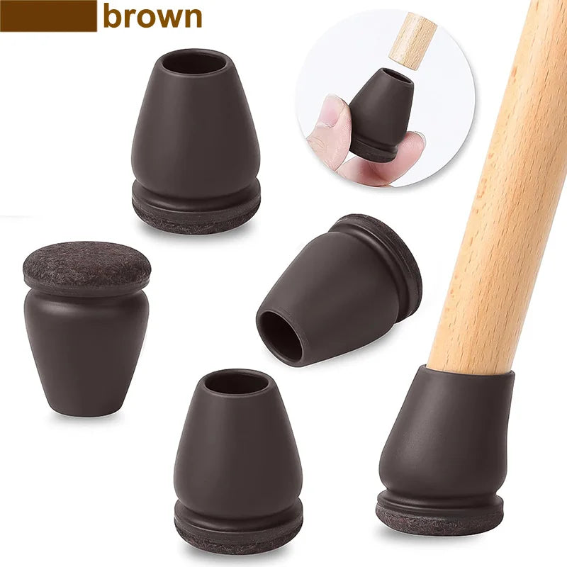 Non Slip Wear Resistant Silicone Chair Caps (Black/Brown)