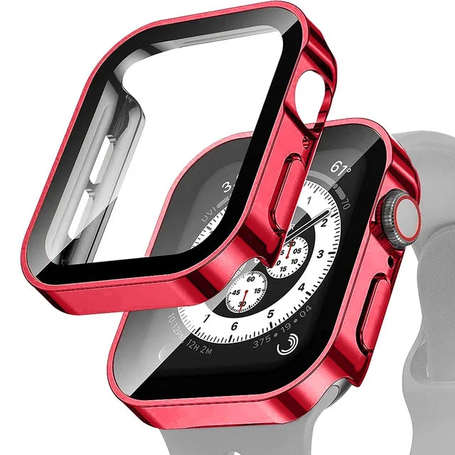 Tempered Glass+Case For Apple Watch band ultra2 44 mm 40mm PC Edge Screen Protector cover iWatch series 9 8 7 6 5 4 se 41mm 45mm