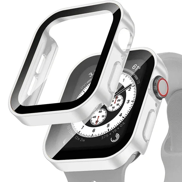 Tempered Glass+Case For Apple Watch band ultra2 44 mm 40mm PC Edge Screen Protector cover iWatch series 9 8 7 6 5 4 se 41mm 45mm