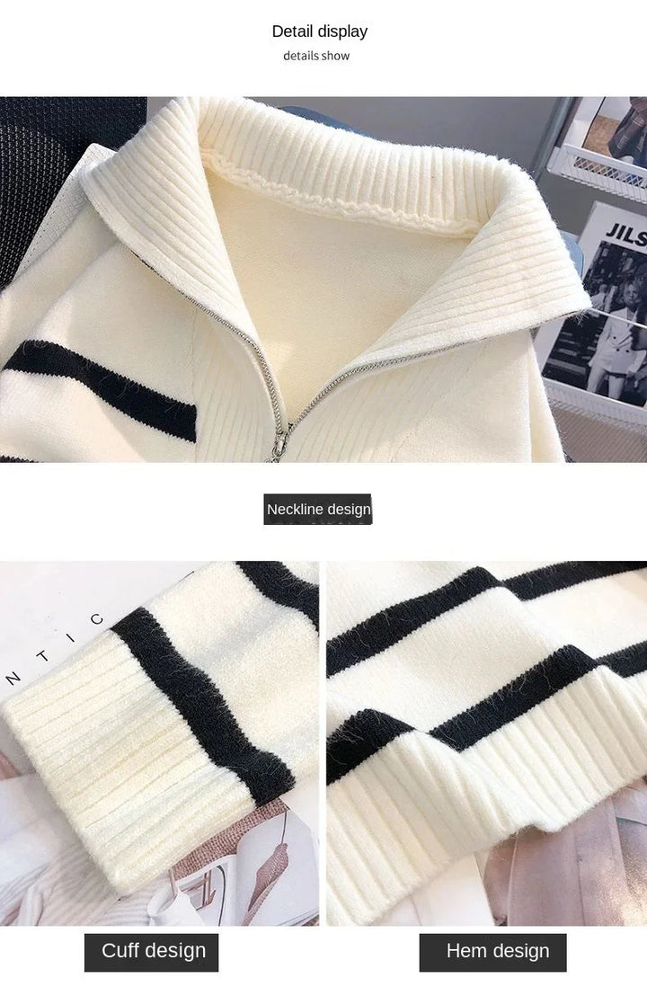 Sweater pullover women Spring and Autumn underwear New zipper stripe underlay short style popular premium sweater female