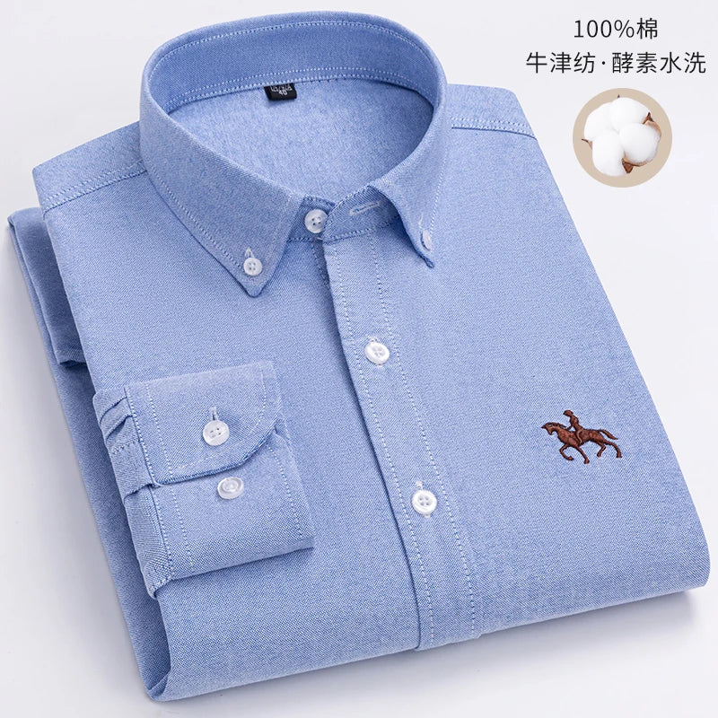 S~6XL Large Size 100% Cotton Oxford Men's Shirt Long Sleeve Soft Formal Business Office Fashion Casual Quality Men's Clothing