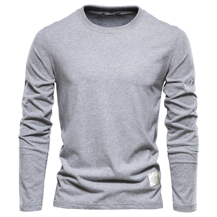 Men‘s T-shirts 100% Cotton Long Sleeve Casual Tops Solid Color High Quality Backing T-Shirt Spring Autumn Classic Men Clothing