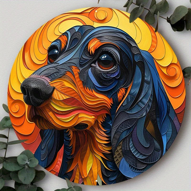 Dog Lover's Gift, Cute Pet Mask Theme Round Aluminum Metal Sign for Home, Yard, Cafe Wall Decoration, Decorative Wall Poster