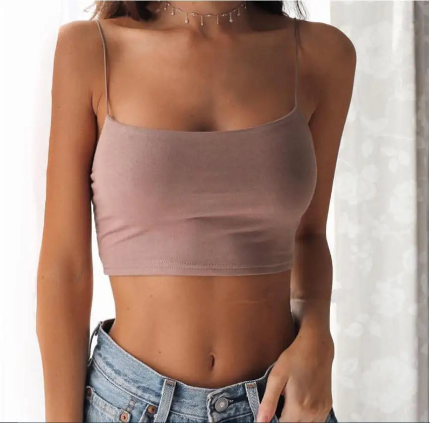 Hot Sale!Women Summer Camisole Crop Tops Sleeveless Slim Sling T-shirt Black White Bottoming Tanks Bra Underwear Vest Tops