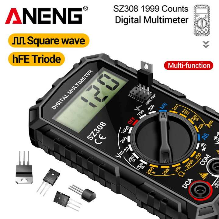 ANENG SZ308 Tester 1999 Counts Multitester HFE Triode Square Wave Multimeter Voltmeter Meter 10A  Current Multimeters Test Tools