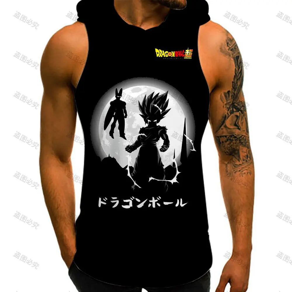 Men Tank Top Dragon Ball Z Mens Muscle Vest With Hood Y2k Clothes Sleeveless Gym Shirt New Trend High Street Bodybuilding 2022