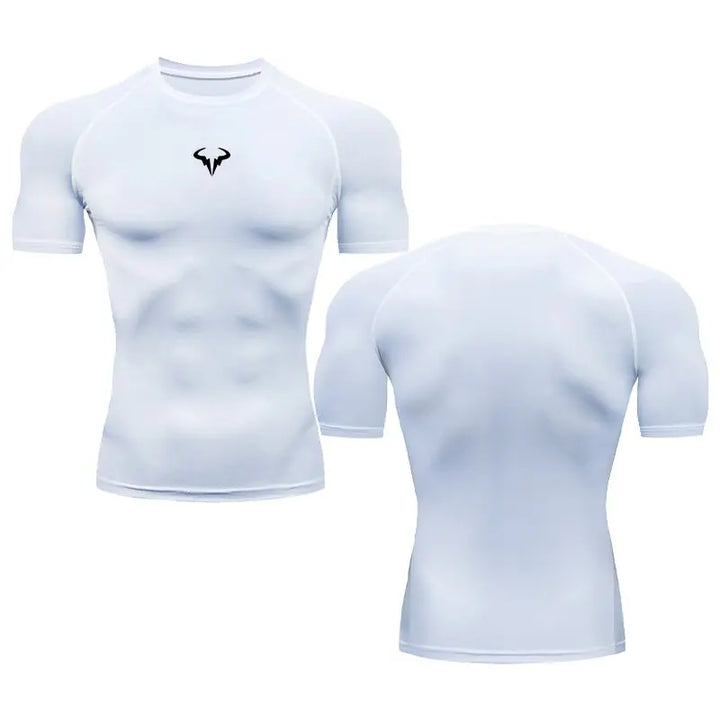 Men's Sports Running T-Shirt Fitness Short T-shirt Quick Dry Work Out Gym Tights Muscle Compression Clothing Top S-3XL