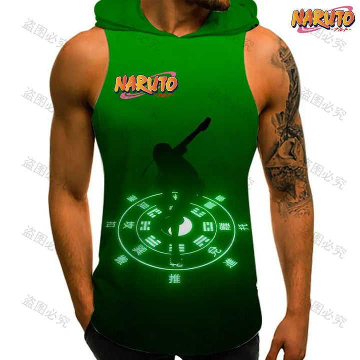 Anime Man Sleeveless Shirt Hooded Vest Trend Men's Clothes Naruto High Quality Gym Clothing 2024 Bodybuilding Fashion T-shirts