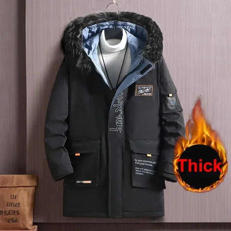 Big Size Clothing Men Winter Jacket Hooded Fleece Warm Long Padding Parkas Male Fur Collar Coat 150kg Extral Plus Outerwear 12XL