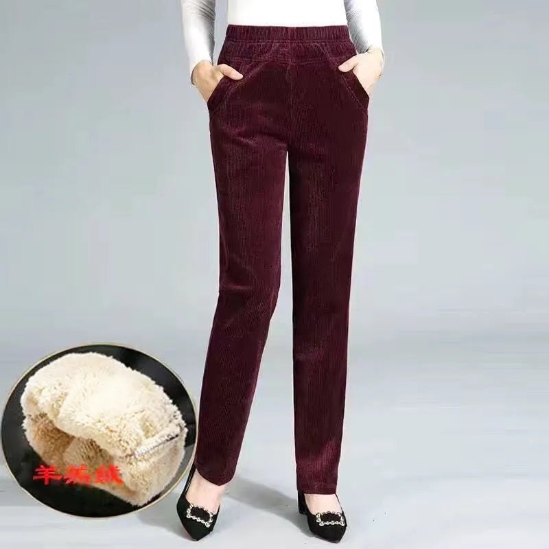 Thin & Plush Thick Casual Pants Fleece Pencil Pants Women's Corduroy Warm High Waist Pants Autumn Winter Leggings Pants Trousers