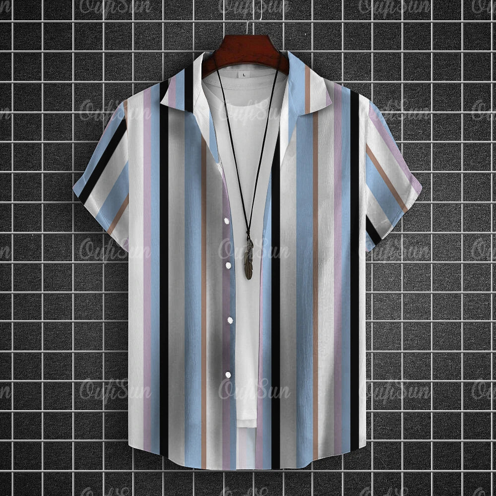 New Shirts For Men 3d Patchwork Plaid Printed Men’S Clothing Summer Casual Short Sleeved Daily Street Tops Loose Oversized Shirt