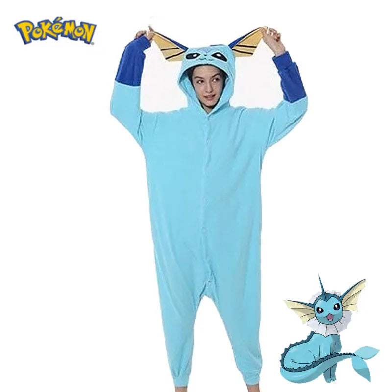 Vaporeon Onesie For Adults Pokemon Halloween Cosplay Costume Women One-Piece Kigurumi Pajamas Men Christmas Full Body Pijama