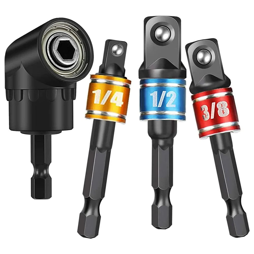 Black 105 ° Turning Screwdriver Joint Electric Drill Corner Socket Screwdriver Head 3PC Hexagonal Conversion Extension Tool Set