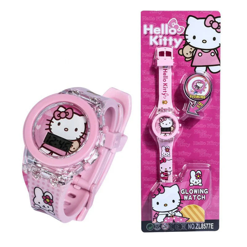 Flash Light Spiderman Kids Watches For Boys Cartoon Hello Kitty Mickey Children Watch Girls Student Clock Gifts free shipping