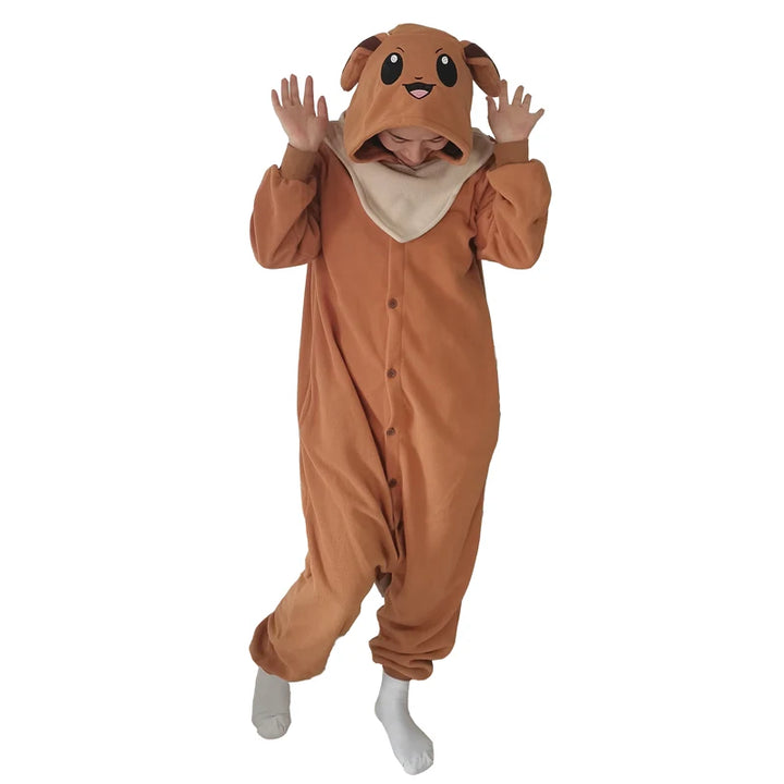 Eevee Costume Pajamas Pokemon Cosplay Onesie New Year Gift Christmas Women Men Whole One-Piece Kigurumi Anime Full Body Pijama