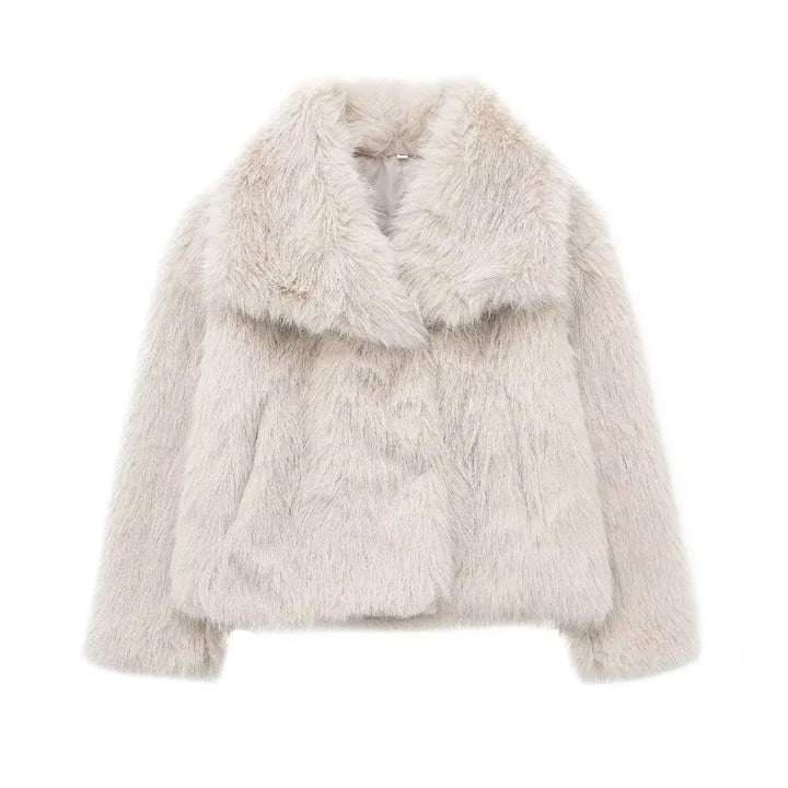 TRAF Woman’s Fashion Cropped Faux Fur Jacket