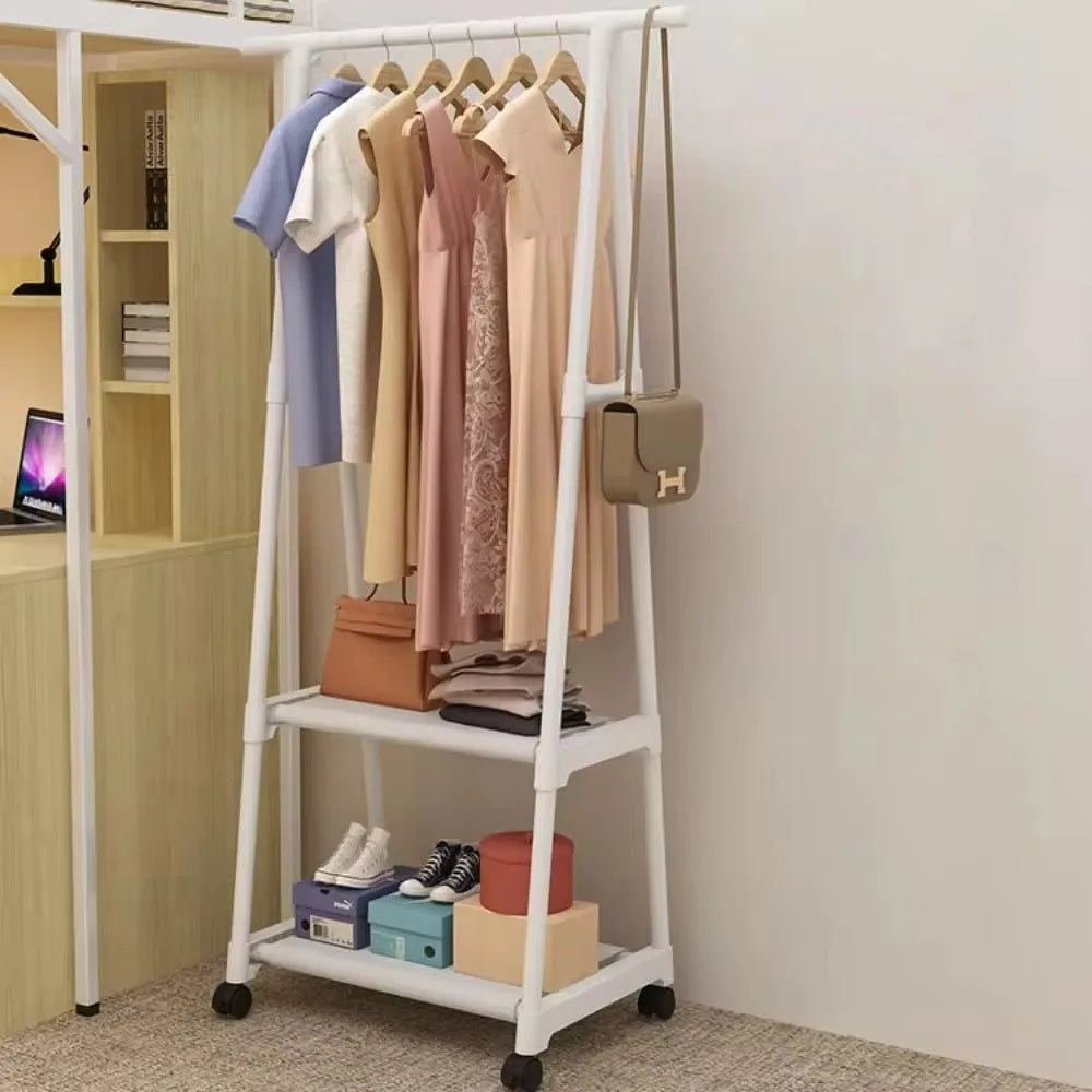 Floor-Standing Coat Rack Triangle Pulley Clothes Racks With Wheels Bedroom Living Room Furniture Hangers Rolling Clothes Rack