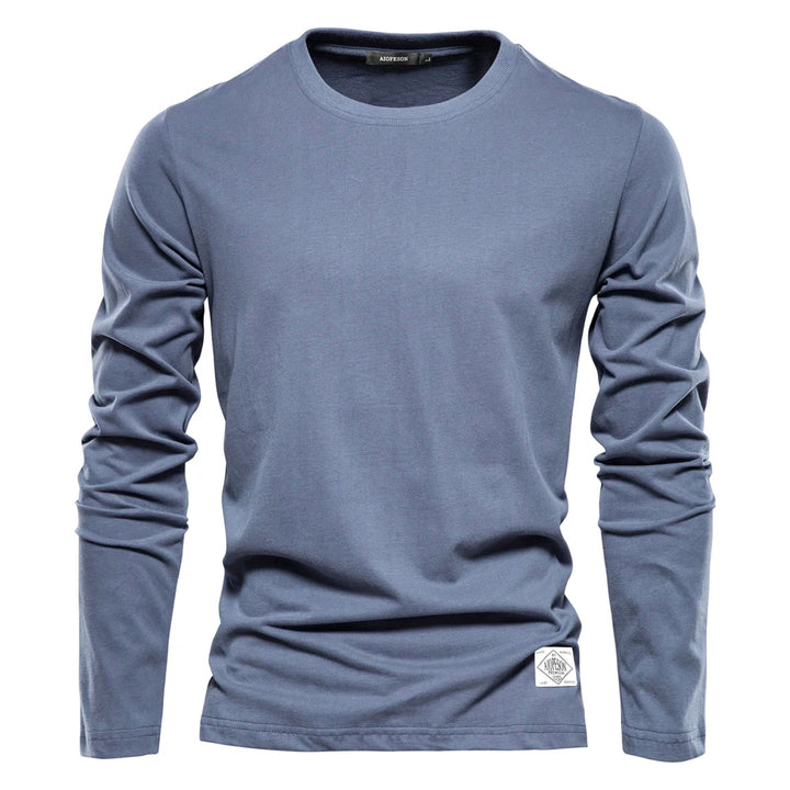 Men‘s T-shirts 100% Cotton Long Sleeve Casual Tops Solid Color High Quality Backing T-Shirt Spring Autumn Classic Men Clothing